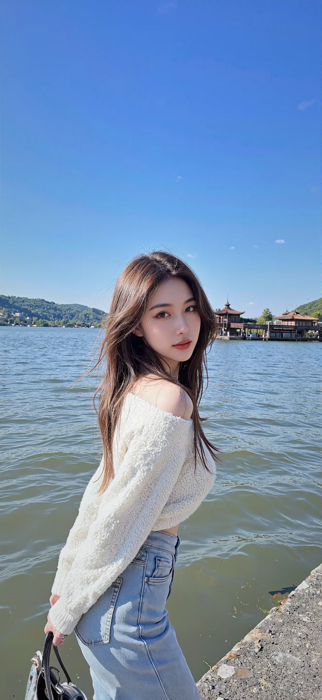 湖畔美女肖像，阳光明媚