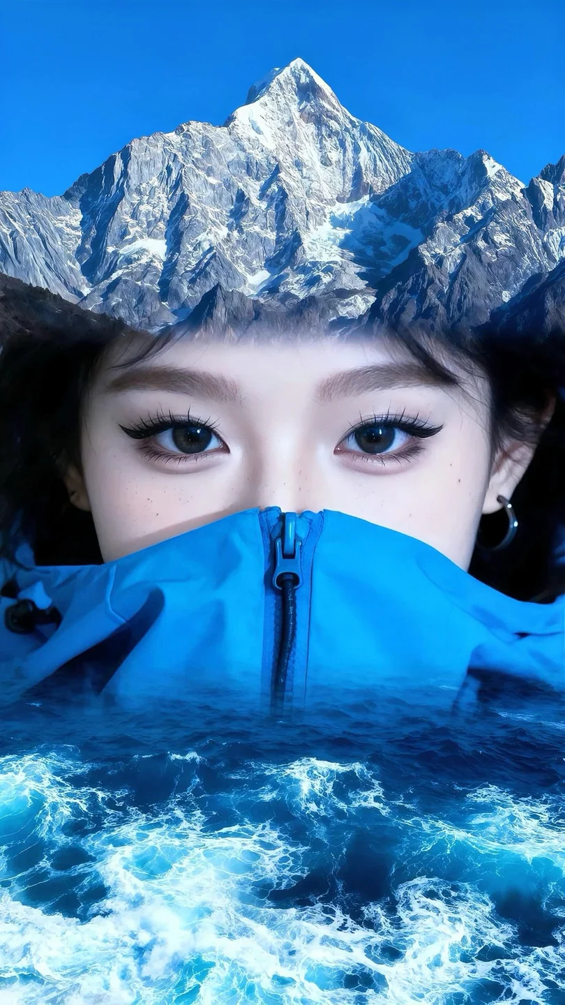 女性凝视，雪山与海浪的蓝色梦境